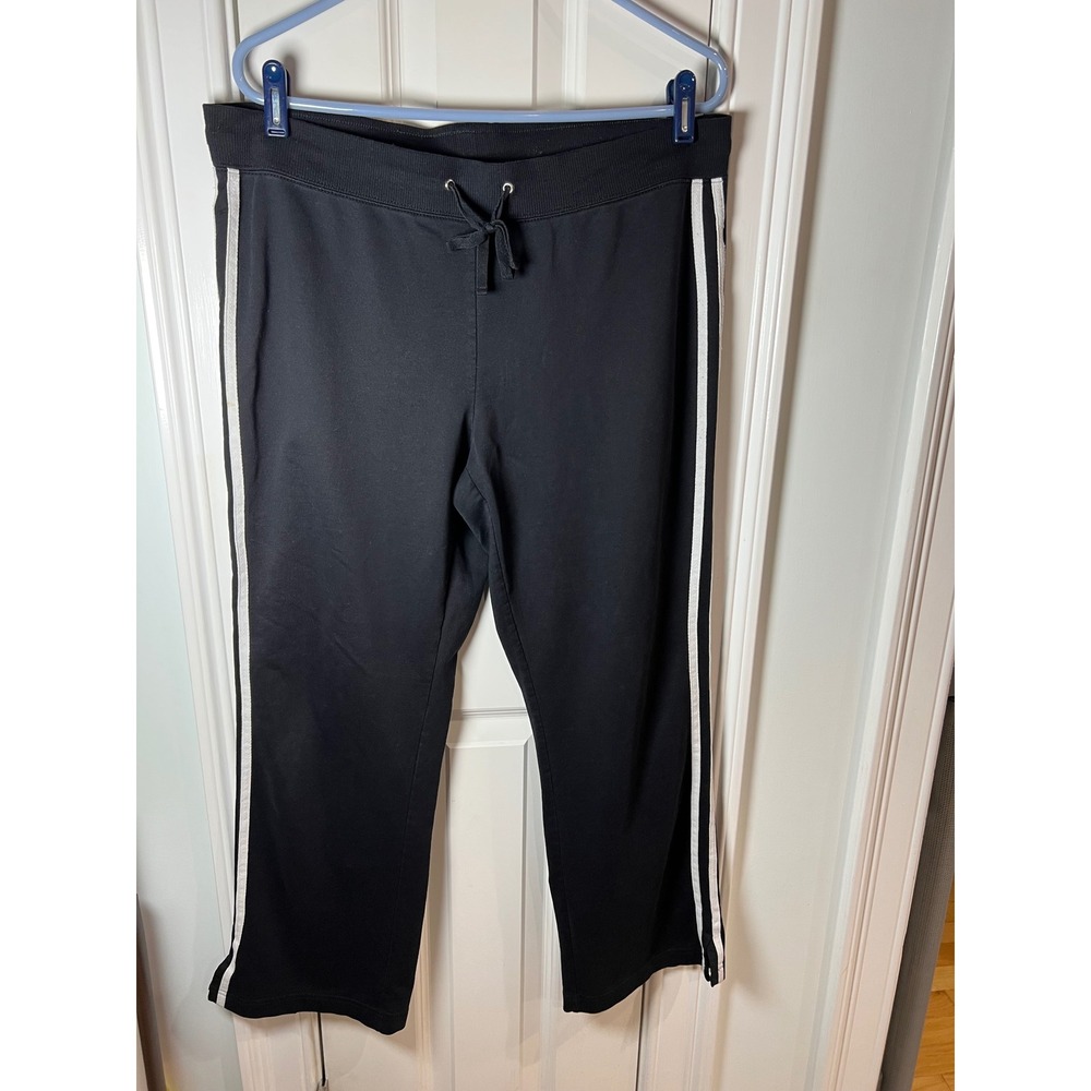 Made for Life Womens Black Side Stripe Wide Leg Lounge Pants Size Large